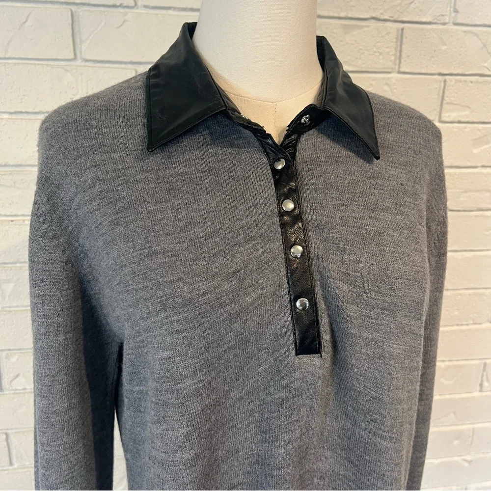 Vintage 90s Bill Blass Faux Leather Collar Shirt Women’s L